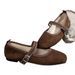 Cross-Border Plus Size Suede Single For Women 2025 New Shallow Round Toe Coffee Color Flat Mary Jane Ballet Shoes_vogvips.com