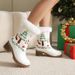 Women's Snow Boots, Red Christmas Shoes, Round Toe, Thick Sole, Thick Heel, High Heel, Thick Fur Lining, Short Boot, Warm Cotton Shoes, Short Boots_vogvips.com