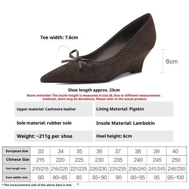 Cameido Women's Vintage Pointed Toe Mary Jane Shoes Suede Leather Bow Heel Spring_vogvips.com