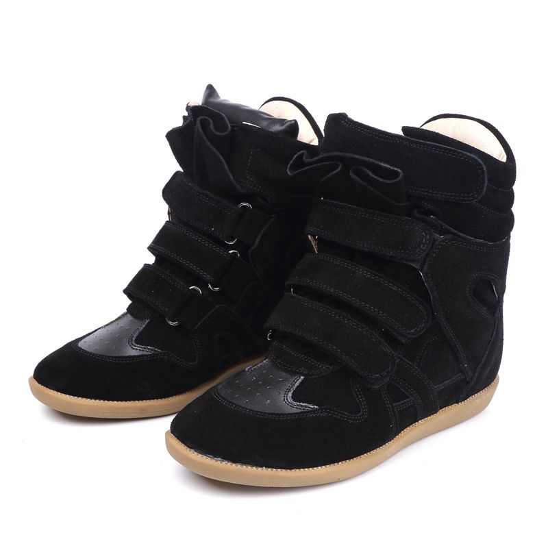 Women's High Top Sneakers Hidden Wedge Heel Color Block Flat Casual Velcro Shoes_vogvips.com
