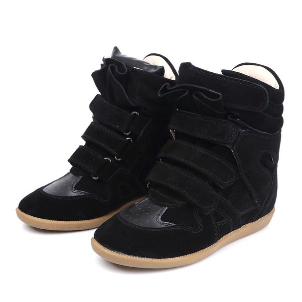 Women's High Top Sneakers Hidden Wedge Heel Color Block Flat Casual Velcro Shoes_vogvips.com