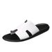 Men's Slip-on Open Toe Flat Flat Dock Layer Cowhide Beach Shoes Summer Slippers Jaadu_vogvips.com