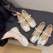 Beautiful Flat Silver Single Shoes Women's Skirt Mary Jane Small Leather Shoes Ballet Evening Shoes_vogvips.com