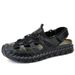 Men’s Hand-Stitched Closed Toe Outdoor Sandals, Breathable Mesh Leather Hiking Walking Sandals_vogvips.com