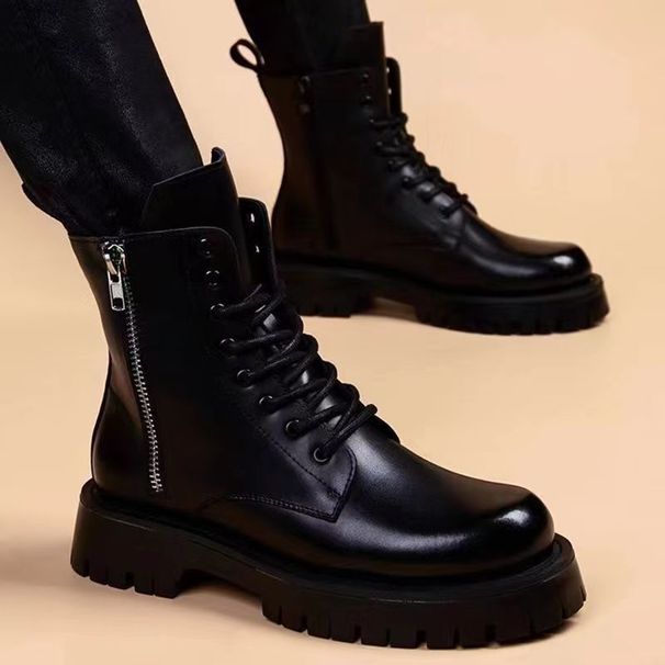 Soft Leather Martin Boots Men's 2025 Autumn New High Top Shoes Workwear Boots Men's Trend British Style Genuine Leather Men's Boots_vogvips.com