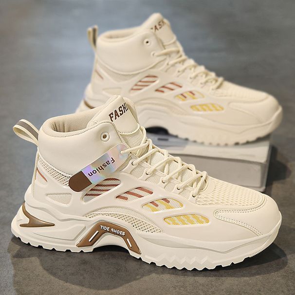 Men's High-Top Breathable Sneakers Fashion Casual Chunky Dad Shoes With Mesh Upper & Rubber Sole For All Seasons Casual Dad Shoes Men_vogvips.com