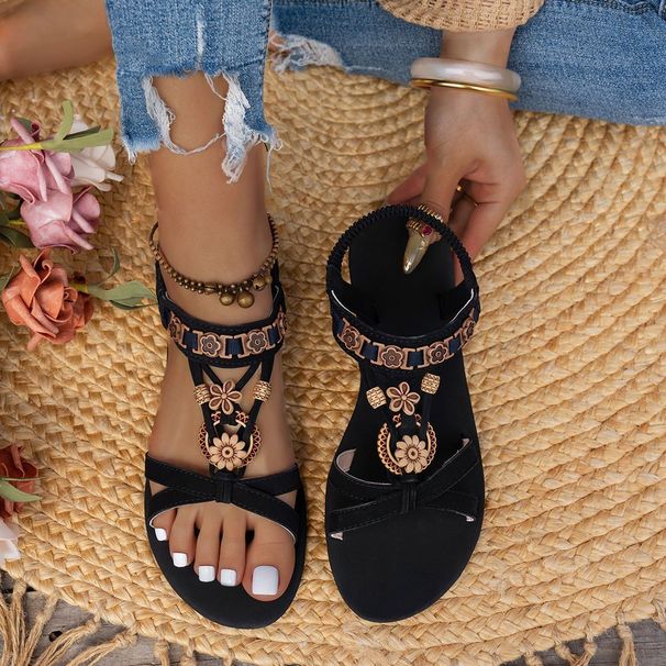 Women's Fashion Versatile Plus Size 2025 Summer New Round Toe Flat Breathable Casual Sandals_vogvips.com