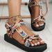 Women's Oversized Printed Flat 2025 Spring/summer New Thin Soled Ethnic Style Velcro Beach Sandals_vogvips.com