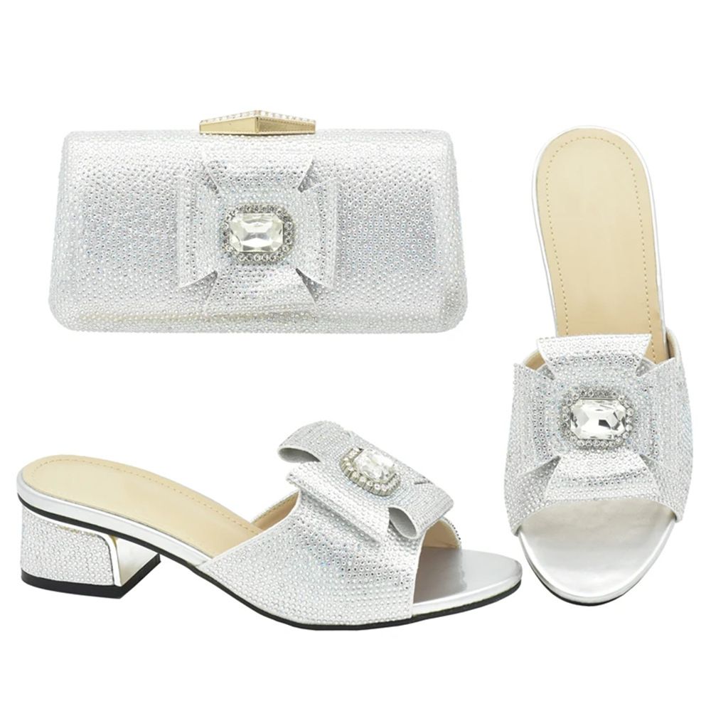 Floral design new diamond-encrusted mid-low heels with dinner bag Ladies banquet clutch dress_vogvips.com