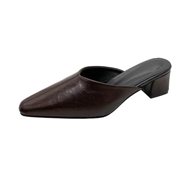 Summer Chic Plus Size Chunky Heel Slip-On Mules Closed Toe Mid Heel Slippers For Women Easy Wear Casual Shoes New Style_vogvips.com