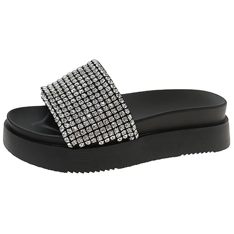 Rimocy Fashion Rhinestone Chunky Women Summer Thick Platform Wedges Slippers Woman Casual Non Slip Slide Sandals Female_vogvips.com