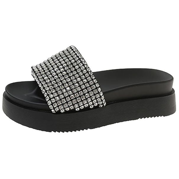 Rimocy Fashion Rhinestone Chunky Women Summer Thick Platform Wedges Slippers Woman Casual Non Slip Slide Sandals Female_vogvips.com