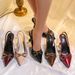 .Metal Buckle Sandals, Sexy Pointed-toe High Heels, Women's 06 Thin Heel High Heels_vogvips.com