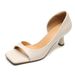 New Summer Style Square-toe Slip-on 5cm Low Heel Sandals With Soft Leather Rear Hollow Design - Versatile For Daily Wear And High Heels._vogvips.com