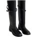 Cowhide Version Retro Small Gold Buckle Leather Platform Boots Women's Belt Buckle Thick Heel Knight Boots Tall Boots Long Boots_vogvips.com
