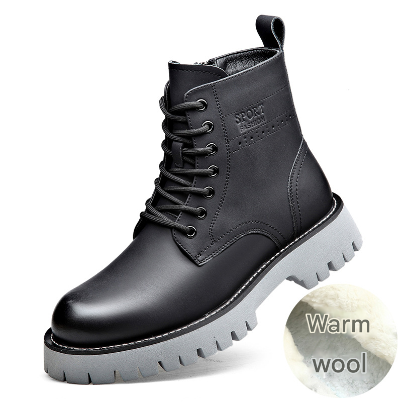 European Warm Series Winter Wool Warm Martin Fashion Casual Thick Sole Yellow High Top Comfortable Side Zipper Round Toe Men's Boots_vogvips.com