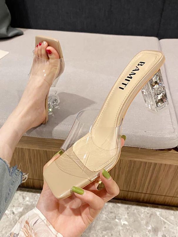 Women's Summer Slip-on 2025 New Model Square Toe Crystal Chunky Heel Transparent Sexy High-heeled Sandals For Women_vogvips.com