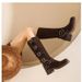 Genuine Leather Suede Black Cowboy Boots High Top Over The Knee Miu Retro Riding Boots With Belt Buckle For Women_vogvips.com
