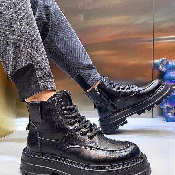 European Warm Series Melard Spring Versatile Trendy Martin Boots Pure Thick Sole Height Increasing Autumn And Winter New Leather Casual Men's_vogvips.com
