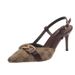 Fashionable Slim Heel Shallow Mouth Empty Single Shoes With Golden Buckle For Comfortable Commuting, Deep Patterned_vogvips.com