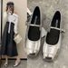 With Skirt Silver Round Head Mary Jane Shoes Women's Evening Flat Bottom Single Shoes_vogvips.com