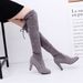 Plus Size Women's Over-the-Knee Long Boots Suede High Chunky Heels Black Slimming Gray 34-43_vogvips.com