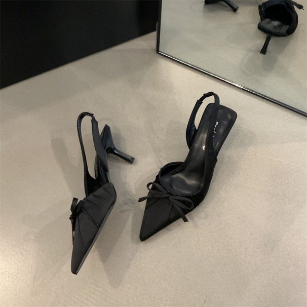 2024 Spring New French Style Peep Sandals Thin Comfortable Shallow Mouth Pointed Toe Kitten Heel Backless Single Shoes_vogvips.com