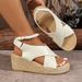 Women’s Shoes Summer New Cross Strap Rope Wedge Heel Roman Sandals Women's Thick Bottom Fish Mouth Large Size Beach Sandals_vogvips.com