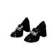 Women’s Shoes British Style Round Toe Leather Shoes For Women Patent Leather Thick Heels Deep Mouth Single Shoes Trend With Metal Buckle High Heels_vogvips.com