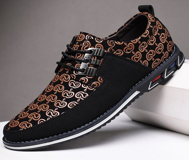 The DM39092 Polyurethane Men's Casual Shoes Golden Color Print On Black Cloth, Choose Size And Tell Seller_vogvips.com