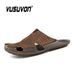 Men Slides Genuine Leather Slippers Loafers Casual Flats Keep Toe Beach Sandals Home Mules Black Shoes Soft_vogvips.com