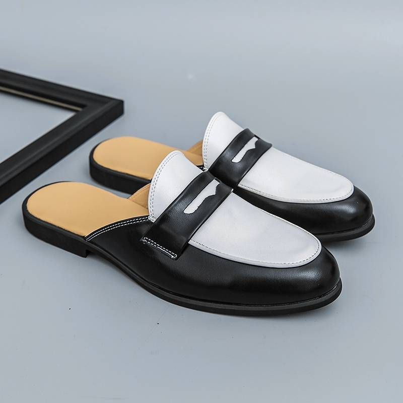 New Summer Fashion Color-blocked Half-slippers For Men's Outdoor Casual Semi-slippers Blue And White Internet Celebrity Personality Heelless Slippers_vogvips.com