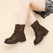 Autumn Winter New Fleece-Lined Slouch Boots Soft Leather Thick-Soled Martin Boots Versatile Brown Short Boots Cotton Shoes_vogvips.com