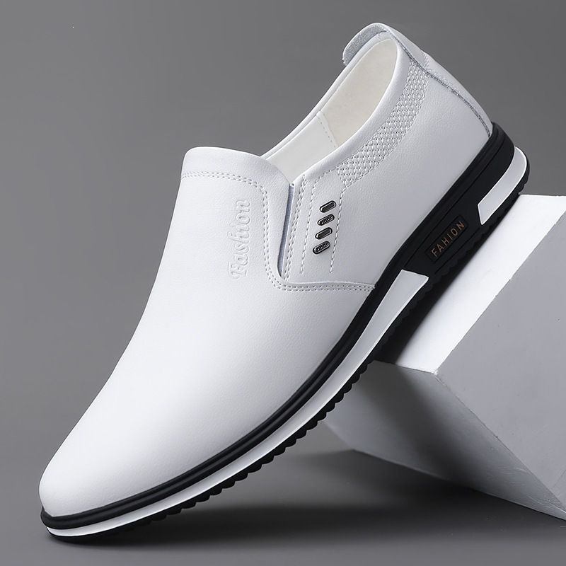 2026 Spring And Autumn New Men's Casual Leather Shoes, Genuine Breathable, Leather, Soft Sole, White Loafers 9701_vogvips.com