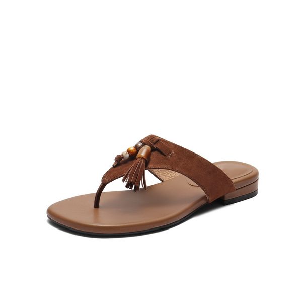 Women's Genuine Leather Flip Flops Celebrity Endorsed Summer Outdoor Wear French Retro Style Beach Sandals_vogvips.com