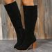 Women's Nude Ankle Boots New Chunky Plus Size High Heel Slimming Suede Women's Pointed Side Zipper Boots_vogvips.com
