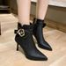 2025 Autumn Winter New Fleece-Lined Pointed Toe Stiletto Buckle High Heel Short For Wide Feet Versatile Trendy Slimming_vogvips.com