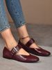 Women Multi‑Pattern Buckle Strap Mary Jane Flat Shoes, Square Toe Faux Leather Leopard Print Closed‑Toe Ballerinas, Soft Lightweight Flat Footwear_vogvips.com
