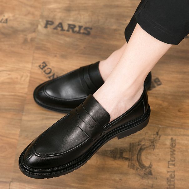 Summer Men's Pointed Toe Height-Increasing British Korean Style Slip-On Casual Leather European American Retro_vogvips.com