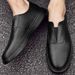 Men's New Large Size Genuine Leather Sneakers Trendy Casual Pure White Loafers Slip-On Shoes_vogvips.com