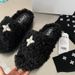 SMFK Same Style Black Balloon Furry Slippers For Women Height Increasing Thick Sole Cross Flower Wearable_vogvips.com