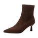 Women's High-heeled Ankle Boots With Thin Heels, 2025 New Model, Pointed Toe Chelsea Boots, French Suede Coffee-colored Women's Mi_vogvips.com