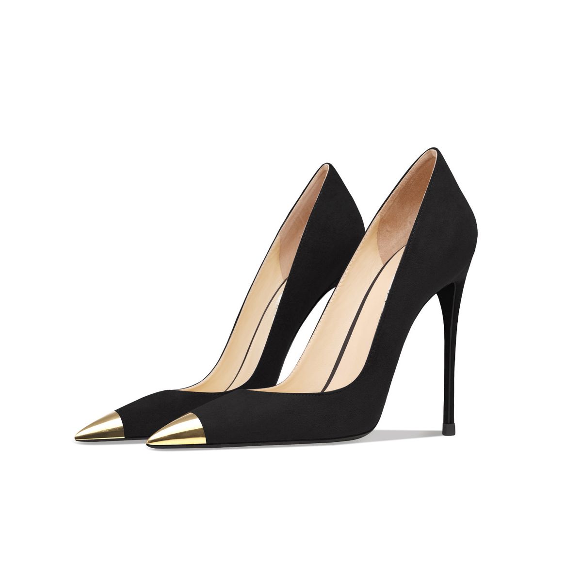 Black Suede With Metal Toe Cap, Versatile Low-cut High-heeled For Women, 2026 New Model, Thin Heel, Pointed Toe, Sexy_vogvips.com