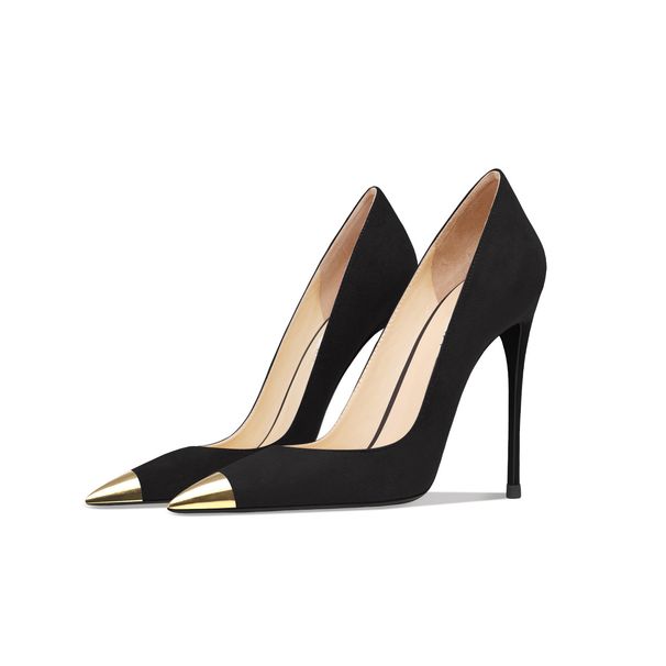 Black Suede With Metal Toe Cap, Versatile Low-cut High-heeled For Women, 2026 New Model, Thin Heel, Pointed Toe, Sexy_vogvips.com