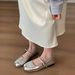 Genuine Leather Silver Square Toe Soft Sole Shallow Mouth Mary Jane For Women New Spring Autumn One Strap French Style_vogvips.com
