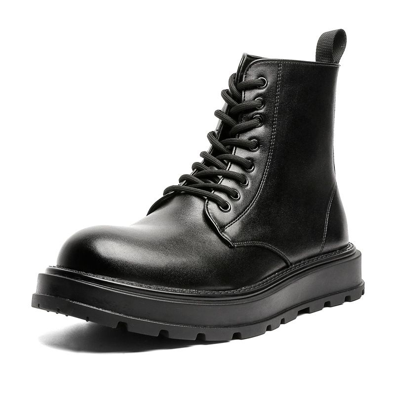 Retro Martin Boots Leather Zipper Model Locomotive Tooling Boots Thick Sole High Top Leather Shoes Black Short Boots_vogvips.com