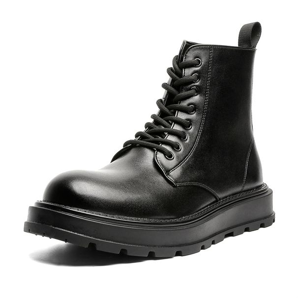 Retro Martin Boots Leather Zipper Model Locomotive Tooling Boots Thick Sole High Top Leather Shoes Black Short Boots_vogvips.com