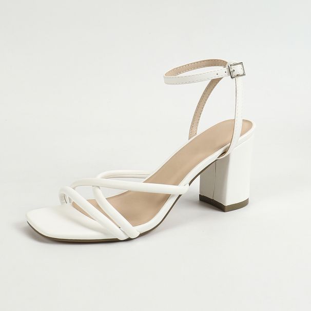 Large Size White Women's Shoes Chunky Heels Women's 2024 Summer New Line With Square Head Open-toed Sandals_vogvips.com
