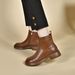 ShoeVault Genuine Leather Flat Round Toe Thick Short For Women 2024 Autumn Winter New Style Chunky Heel Soft Sole Single Versatile_vogvips.com