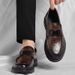 Euro Step Korean Leather Business Casual Slip-On British Style Shoes Round Toe Hand-Scrubbed Texture Trendy Men's Loafers_vogvips.com